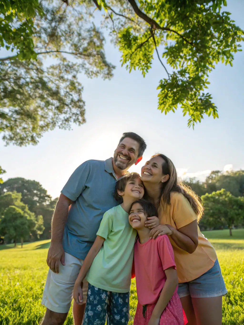 A happy family portrait, representing family law. The image is warm and inviting, symbolizing care and support.