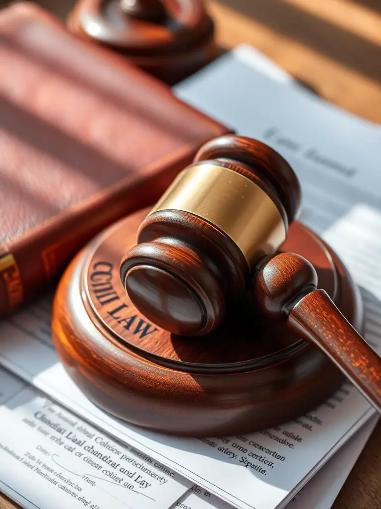 A gavel resting on a stack of legal books, symbolizing criminal law. The image is in a courtroom setting, conveying justice and legal proceedings.